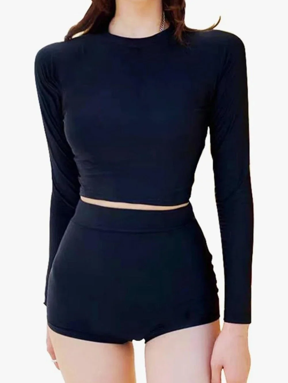 Girls Black Long Sleeve Swimwear Set Rash Guard & Shorts UPF 50+ Teen 13-14Y